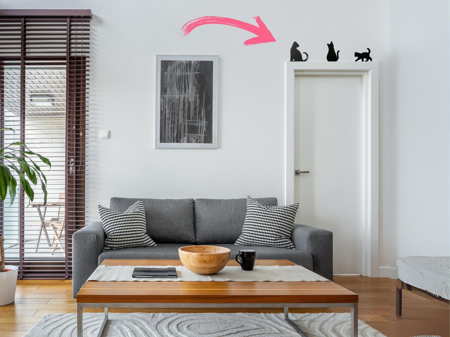 Handmade Black Cat Door Toppers: Whimsical Cat Shelf Decor, set of Three