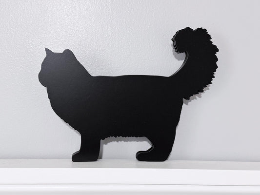Handmade Ragamuffin Black Cat Shelf Sitter: Long Haired Cat Door Topper