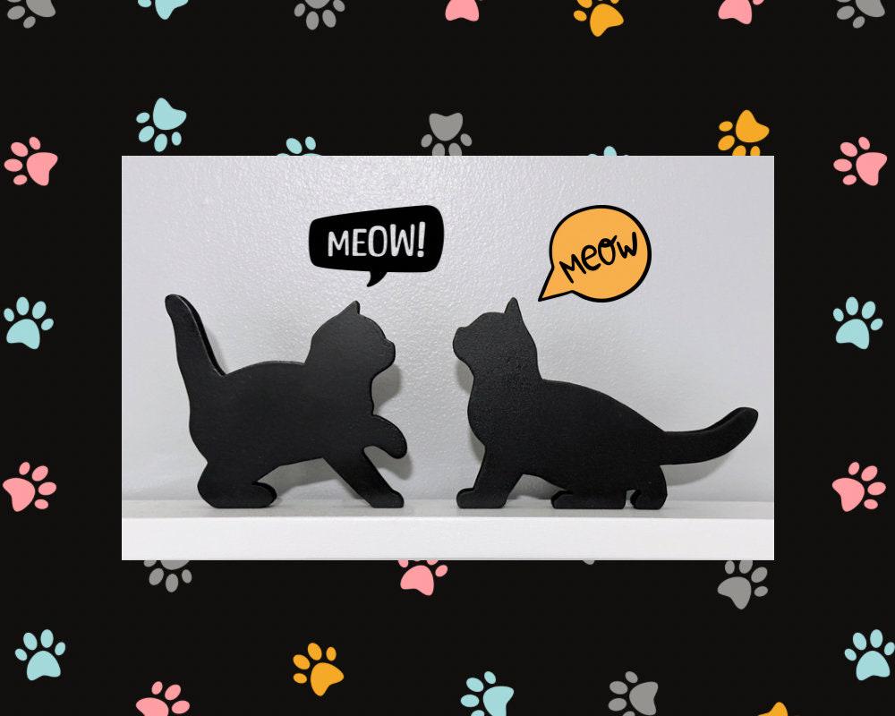 Handmade Black Cat Shelf Sitters: Cat Lover Gift, Door Topper (Set of 2)