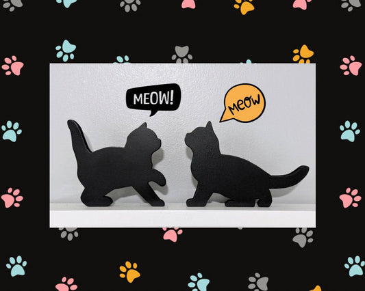 Handmade Black Cat Shelf Sitters: Cat Lover Gift, Door Topper (Set of 2)