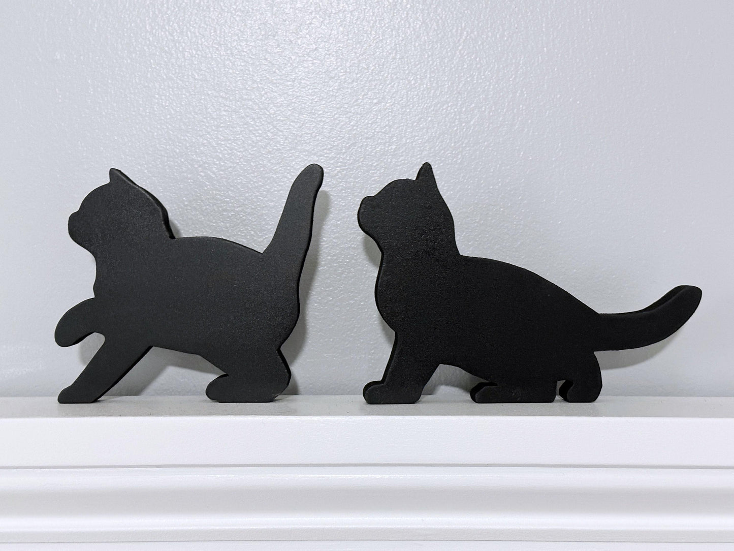 Handmade Black Cat Shelf Sitters: Cat Lover Gift, Door Topper (Set of 2)