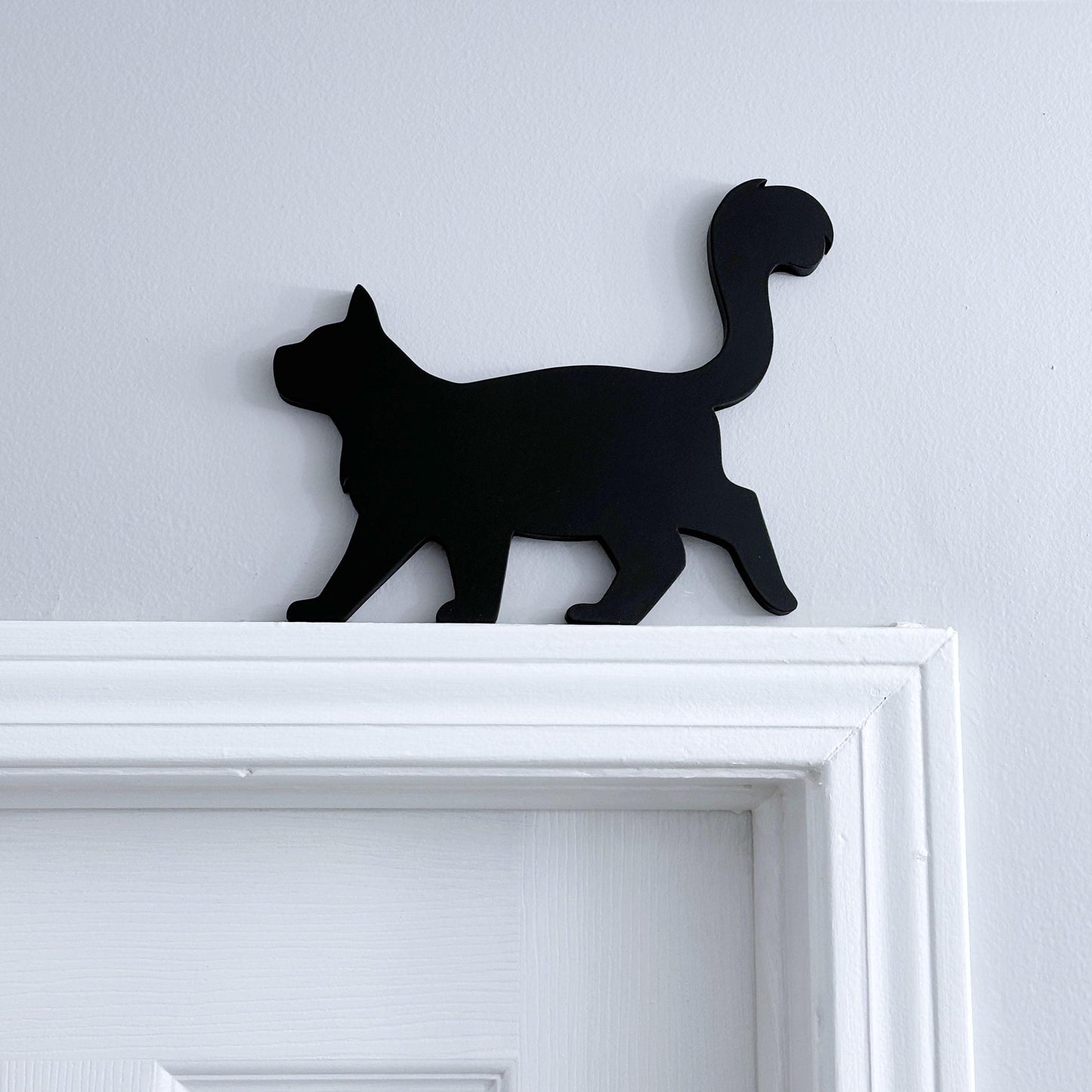 Handmade Black Cat Shelf Sitter: Fluffy Tail Door Topper