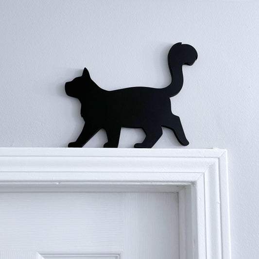 Handmade Black Cat Shelf Sitter: Fluffy Tail Door Topper