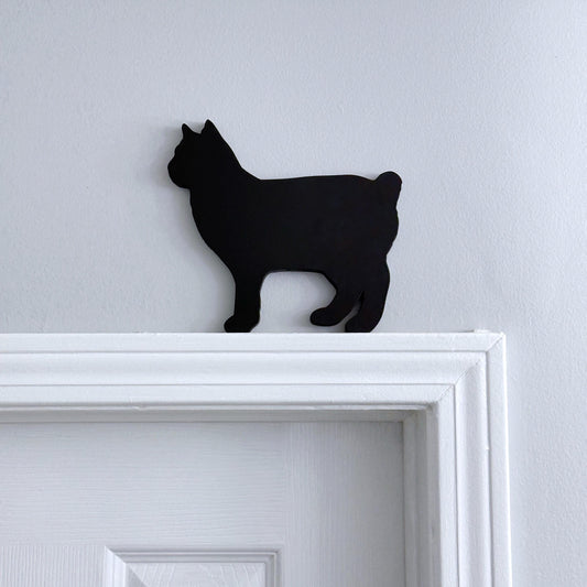 Manx Bobtail Black Cat door topper,  Handmade gift for cat lover, Cat memorial gift