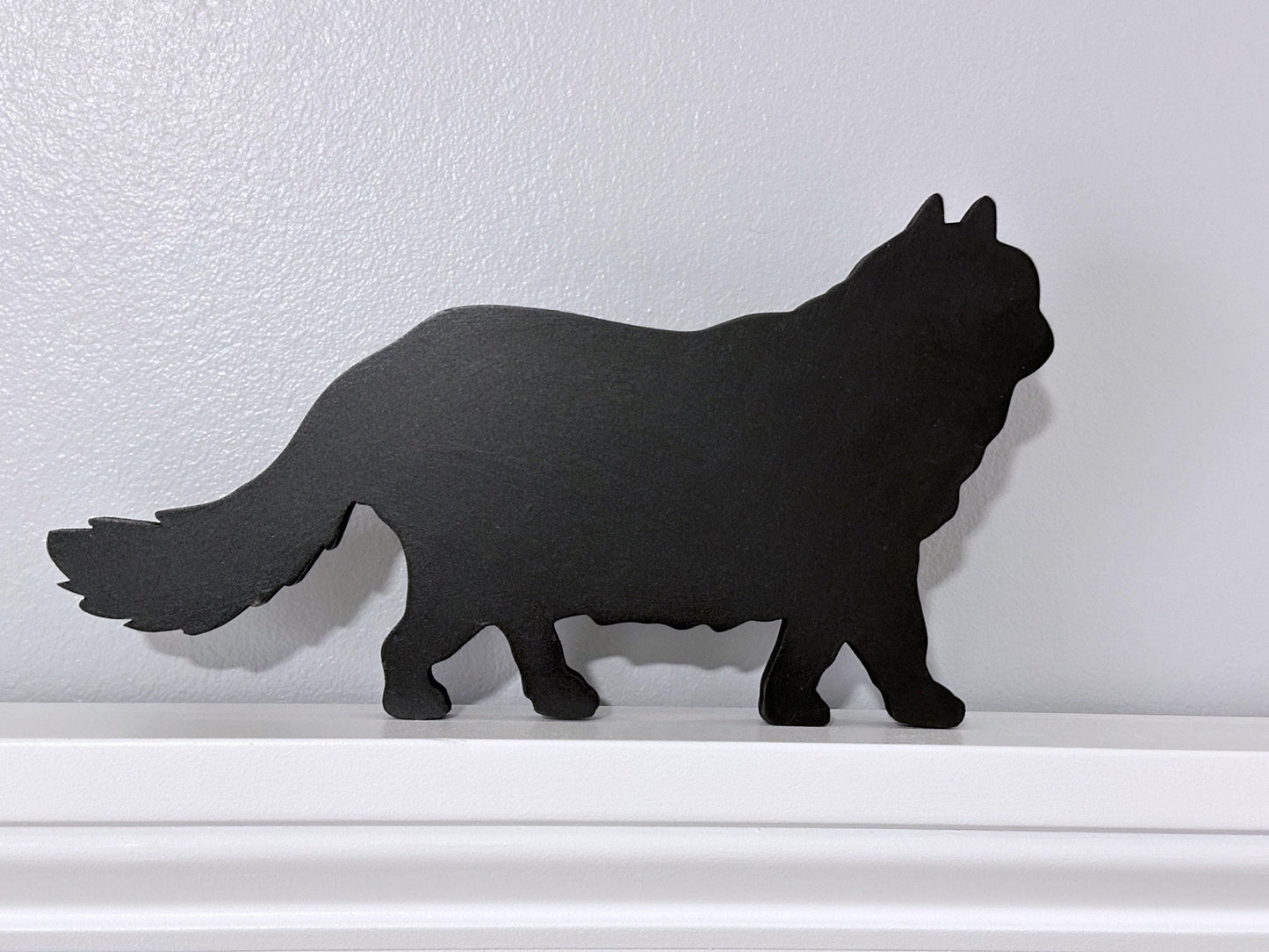 Long Haired Black Cat silhouette door topper, Handmade gift for cat lover, Cat memorial gift