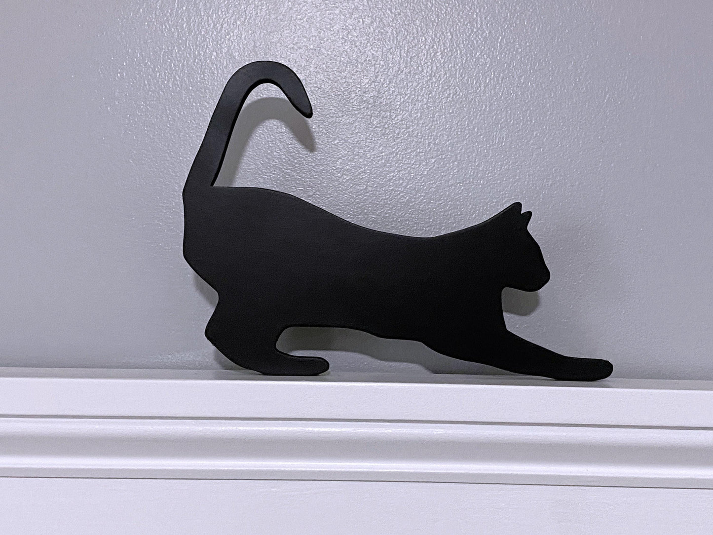 Stretching Black Cat Door Topper: Handmade Wood Silhouette