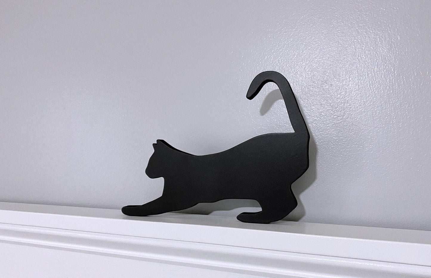Stretching Black Cat Door Topper: Handmade Wood Silhouette