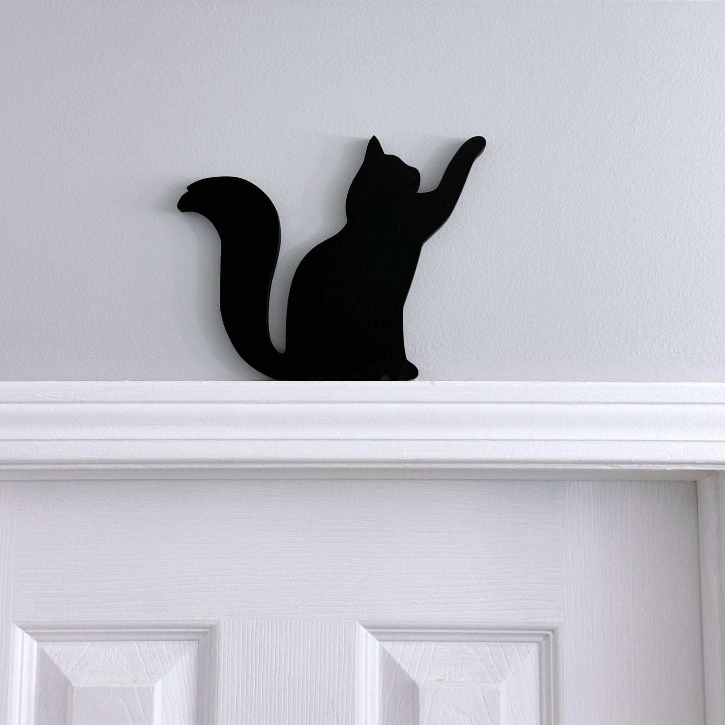 Handmade Black Cat Silhouette: Wooden Door Topper Shelf Decor