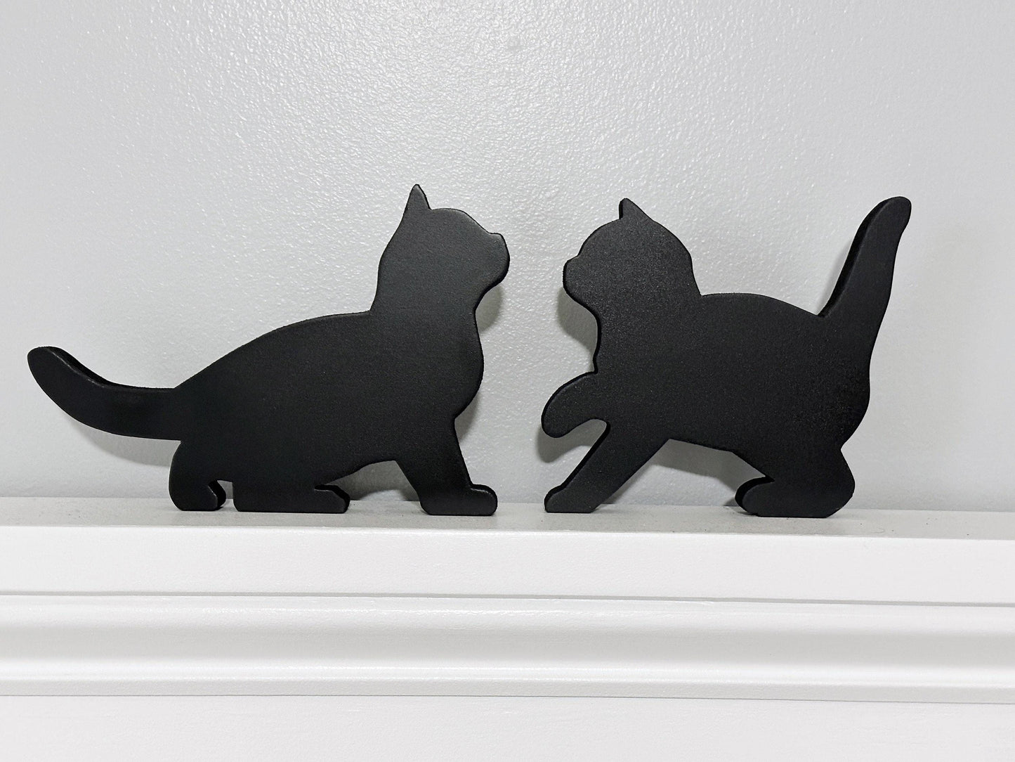 Handmade Black Cat Shelf Sitters: Cat Lover Gift, Door Topper (Set of 2)