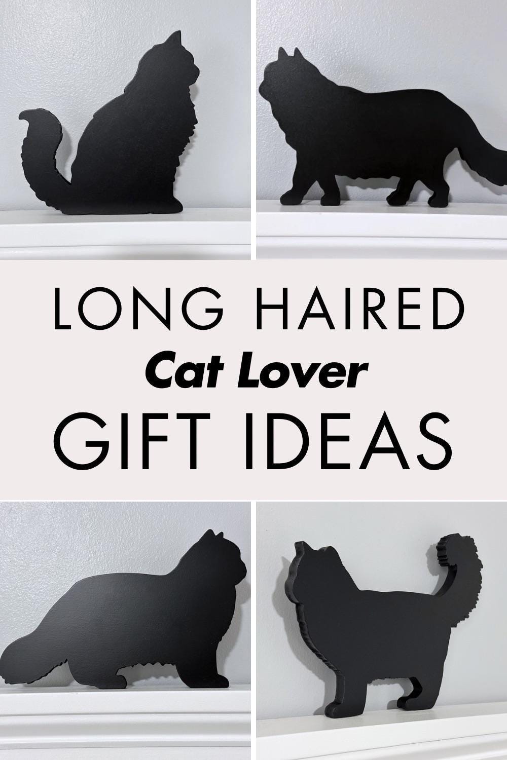 Handmade Ragamuffin Black Cat Shelf Sitter: Long Haired Cat Door Topper