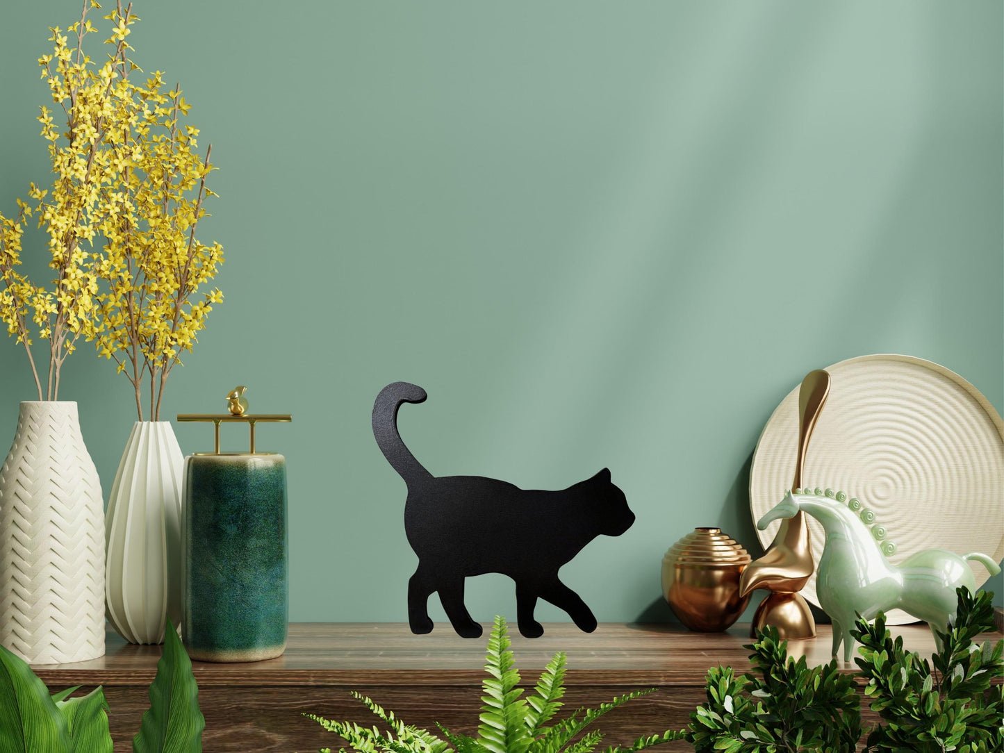 Handmade Black Cat Shelf Decor: Wooden Silhouette Door Topper