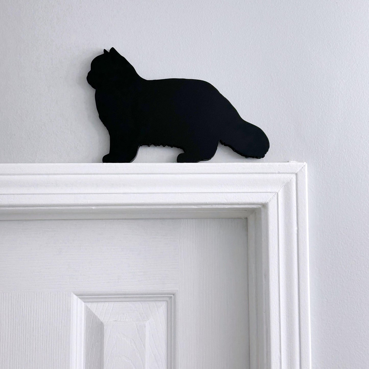 Handmade Black Persian Cat Shelf Sitter: Door Topper Decor
