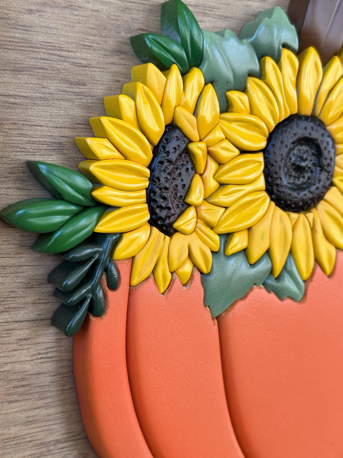 Fall Pumpkin and Sunflowers wall art - Handmade framed art