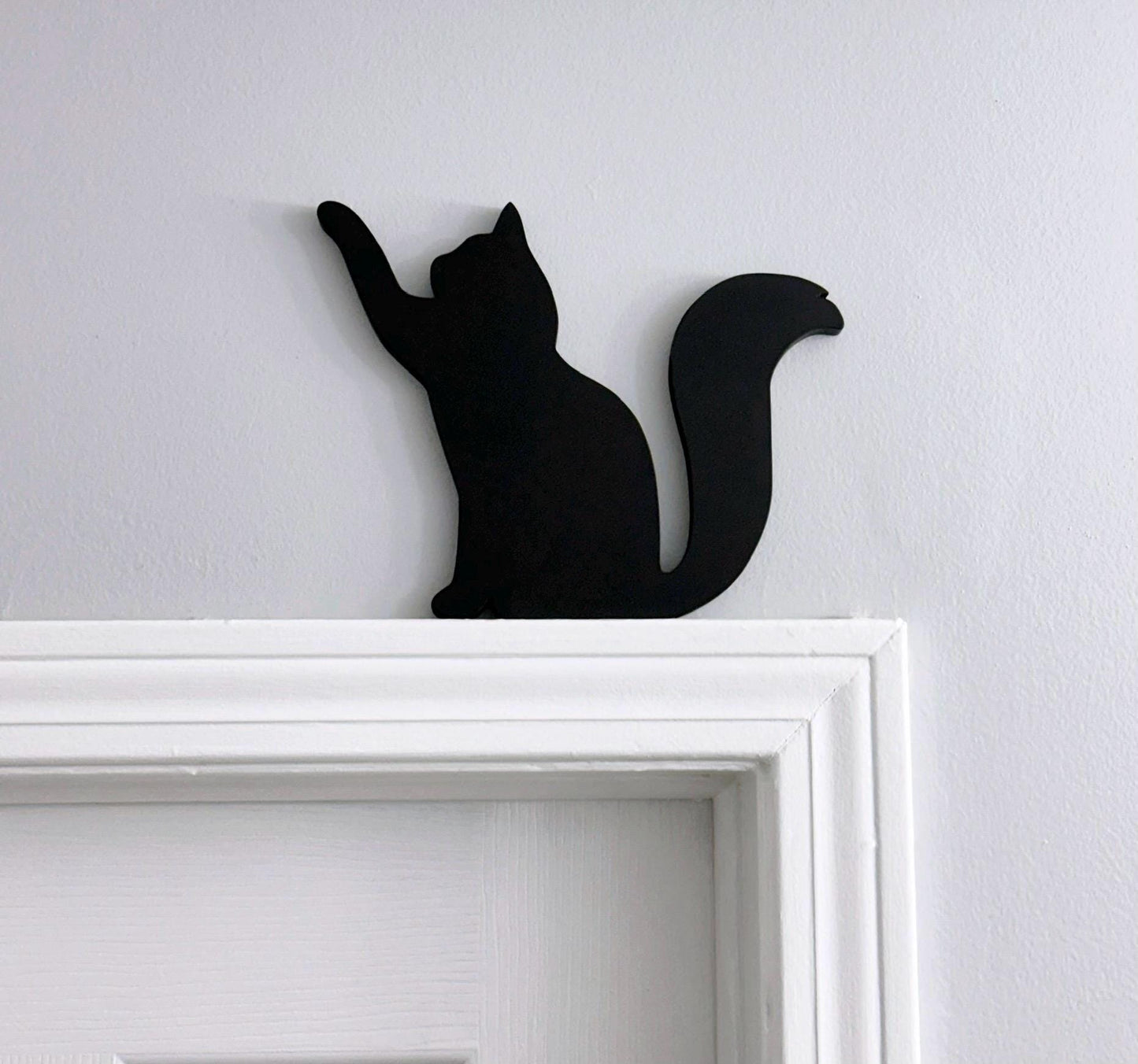 Handmade Black Cat Silhouette: Wooden Door Topper Shelf Decor