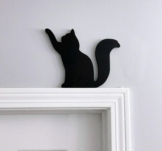 Handmade Black Cat Silhouette: Wooden Door Topper Shelf Decor