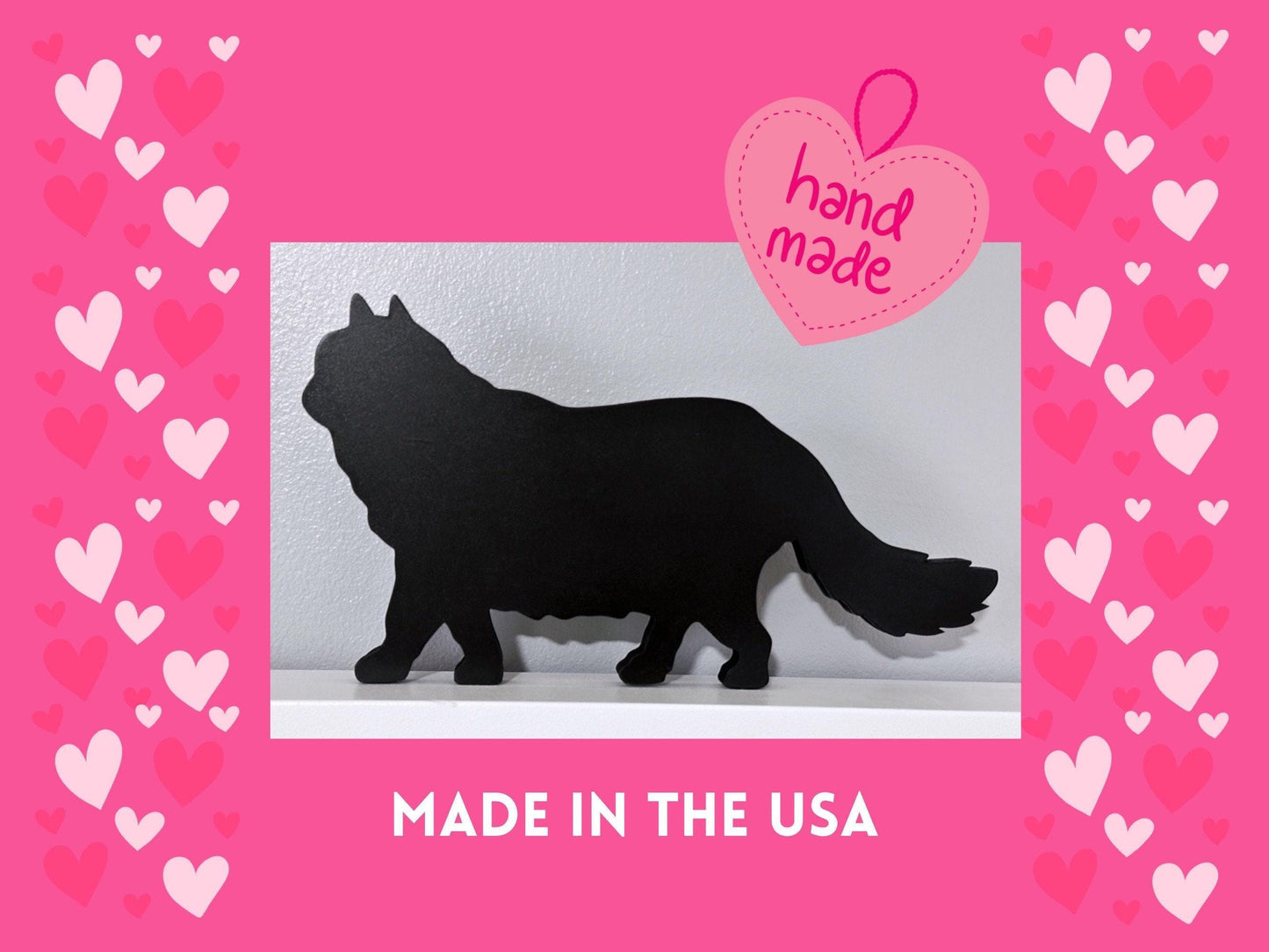 Long Haired Black Cat silhouette door topper, Handmade gift for cat lover, Cat memorial gift
