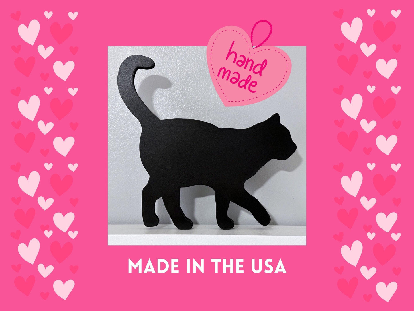 Handmade Black Cat Shelf Decor: Wooden Silhouette Door Topper