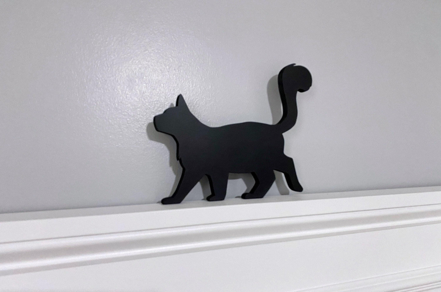 Handmade Black Cat Shelf Sitter: Fluffy Tail Door Topper