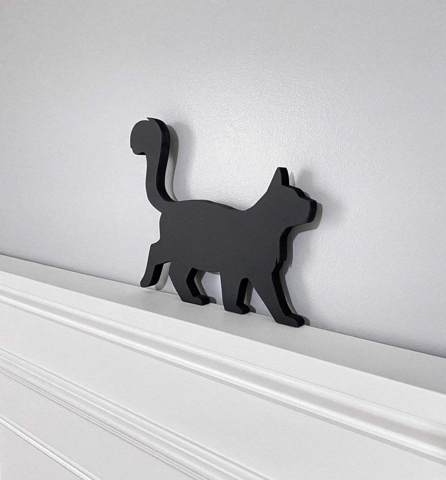 Handmade Black Cat Shelf Sitter: Fluffy Tail Door Topper