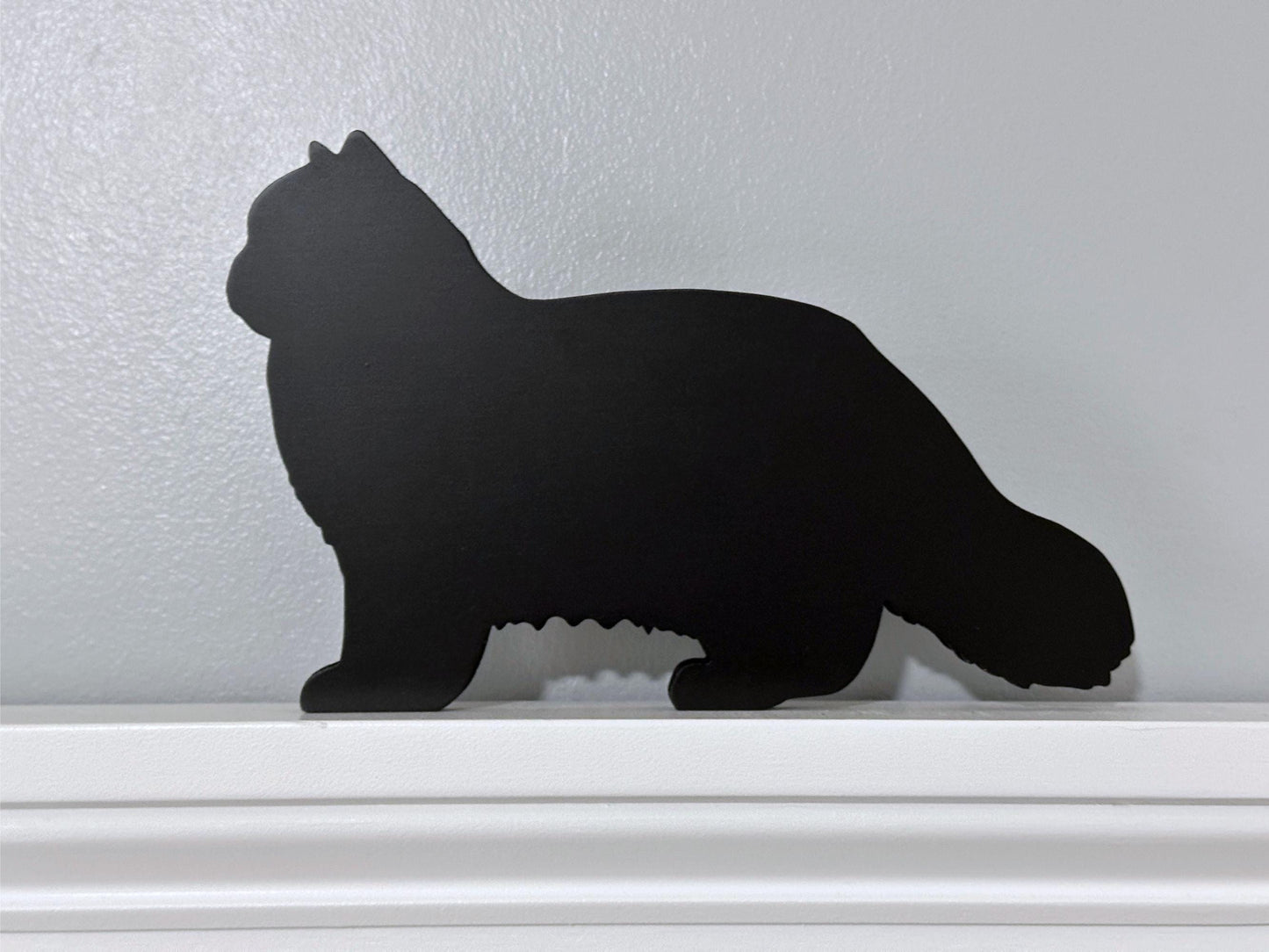 Handmade Black Persian Cat Shelf Sitter: Door Topper Decor