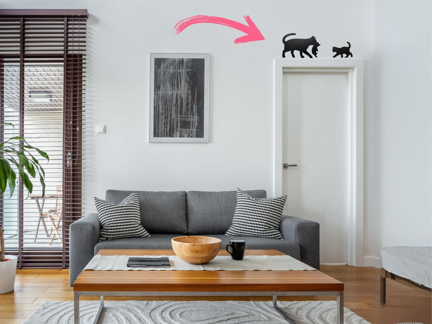 Handmade Black Cat with Kitten Door Topper: Cat Lover Gift