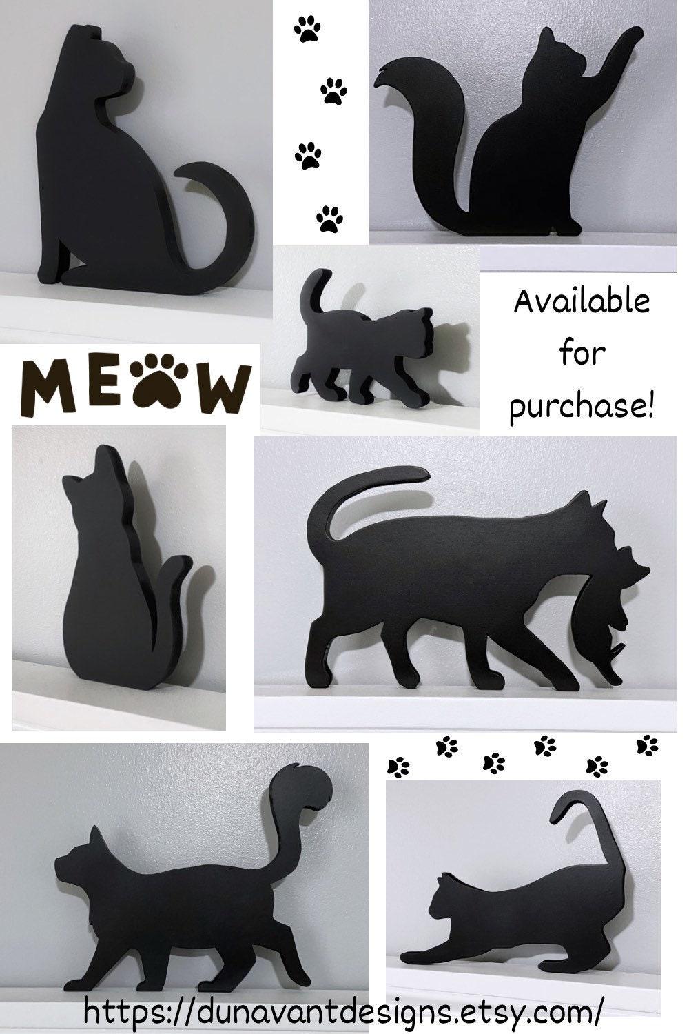 Stretching Black Cat Door Topper: Handmade Wood Silhouette