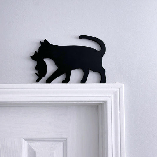 Handmade Black Cat with Kitten Door Topper: Cat Lover Gift