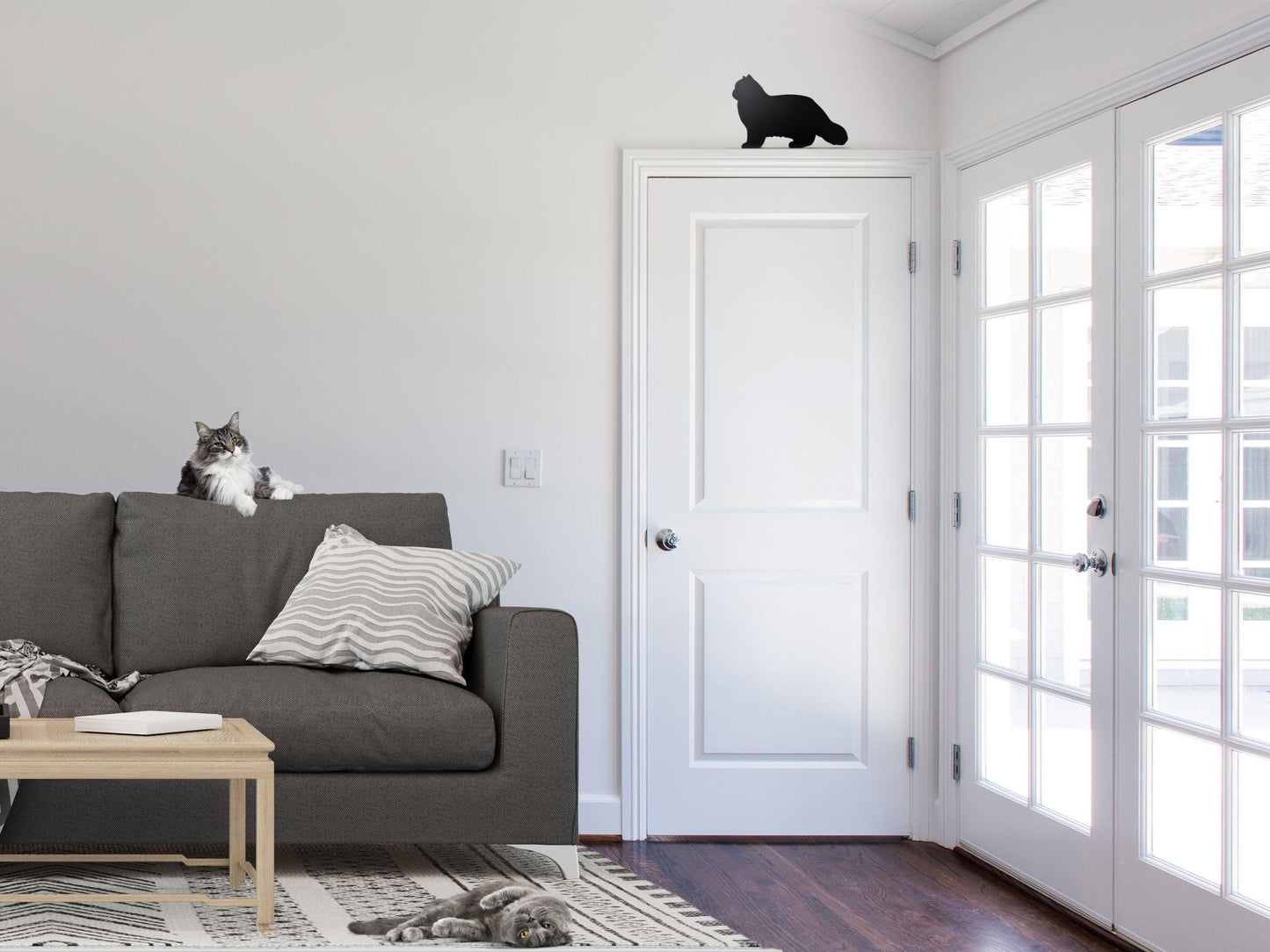 Handmade Black Persian Cat Shelf Sitter: Door Topper Decor