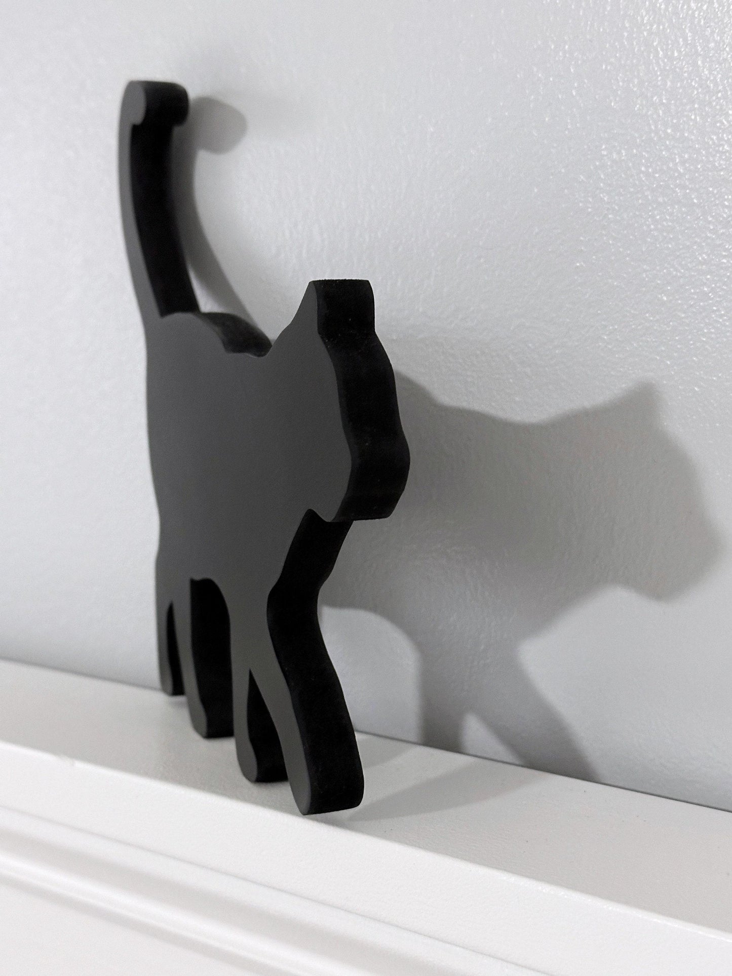 Handmade Black Cat Shelf Decor: Wooden Silhouette Door Topper