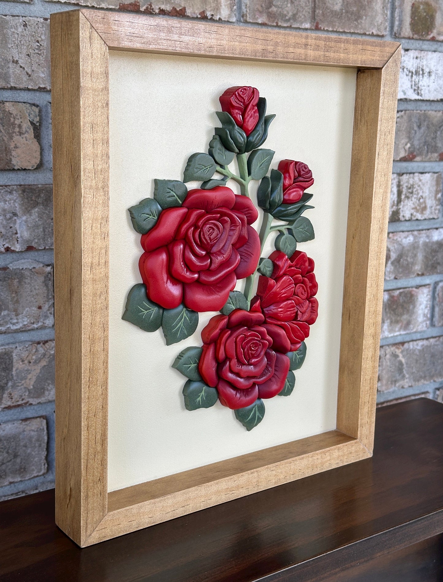 Handcrafted Wood Roses framed floral wall art - Christmas Gift for Her