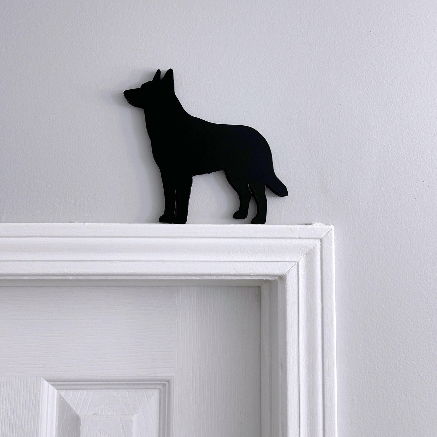 Belgian Malinois Door Topper: Hand Scrolled Dog Shelf Sitter