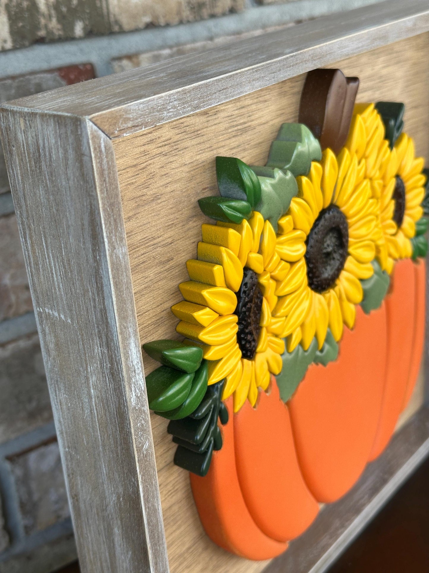 Fall Pumpkin and Sunflowers wall art - Handmade framed art